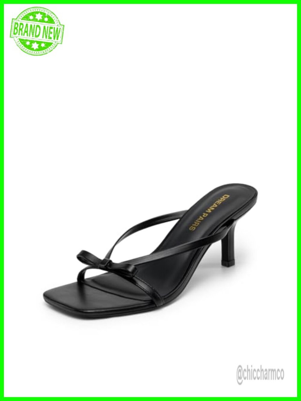 Faux Leather Bow Kitten Heel Sandals Slip-On Comfort Square Toe